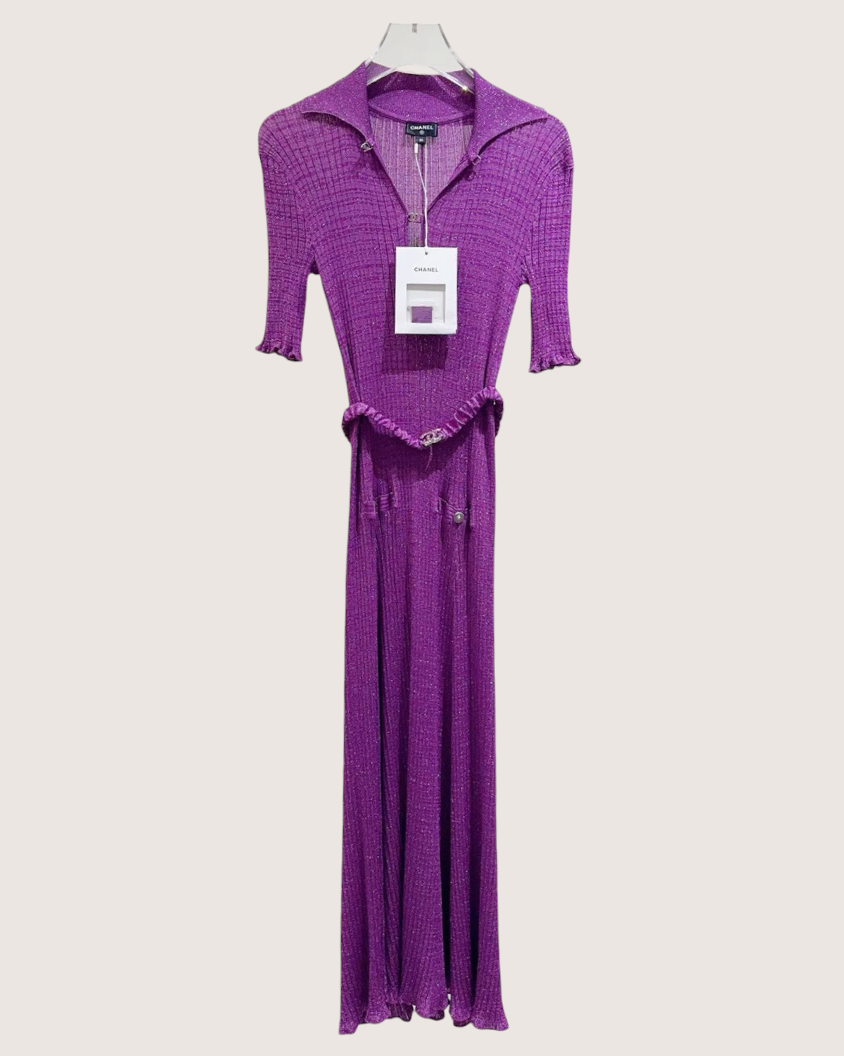 Chanel 22P Ribbed Maxi Dress Purple FR 34