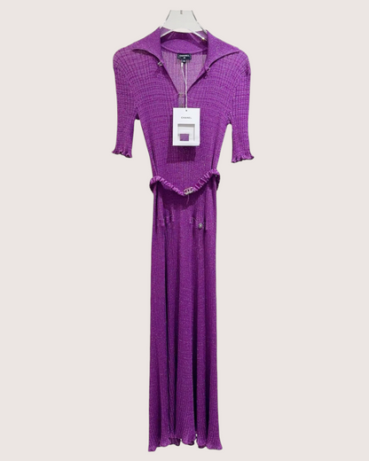 Chanel 22P Ribbed Maxi Dress Purple FR 34