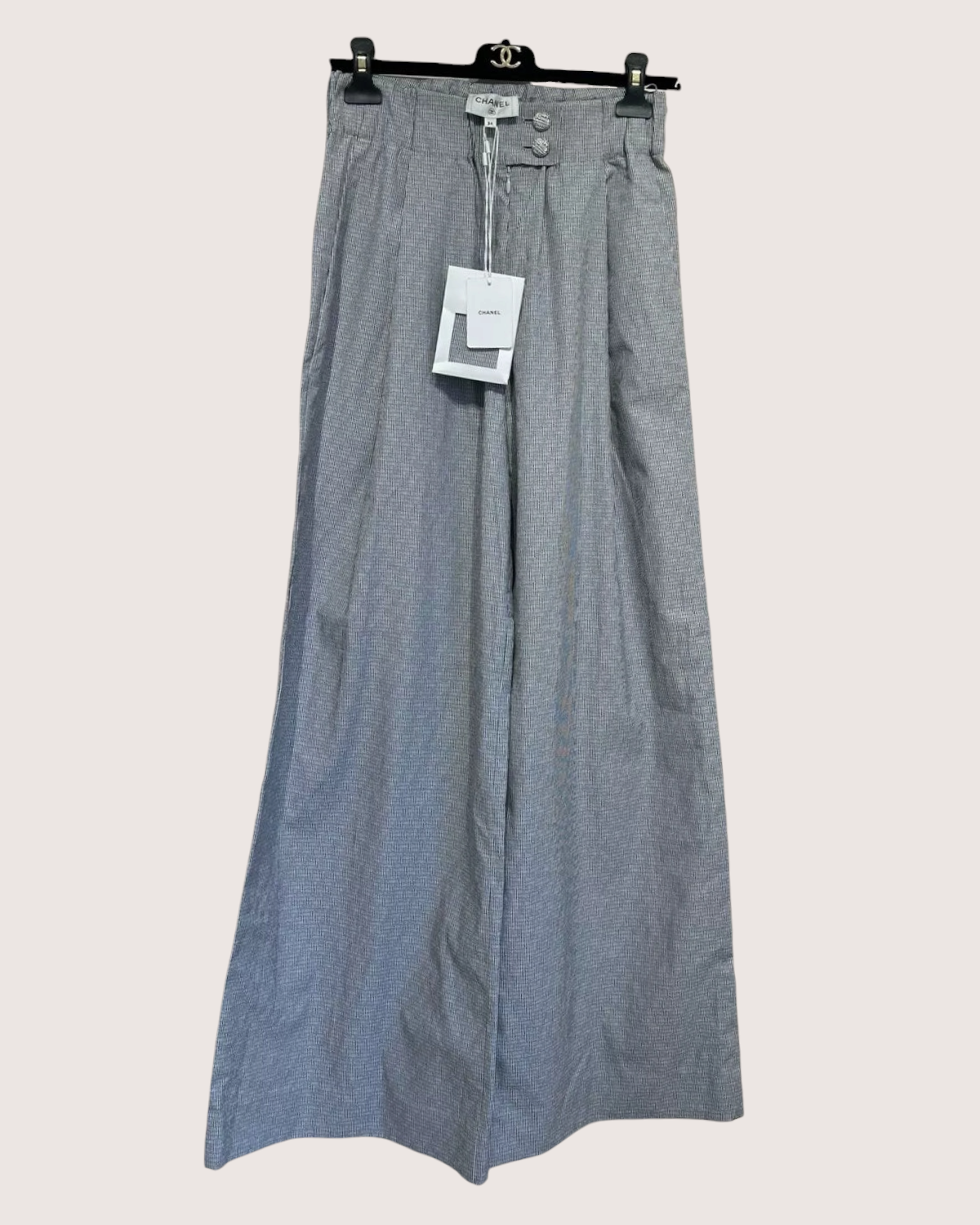 Chanel 24P Striped Wide-Leg Trousers Grey FR 36
