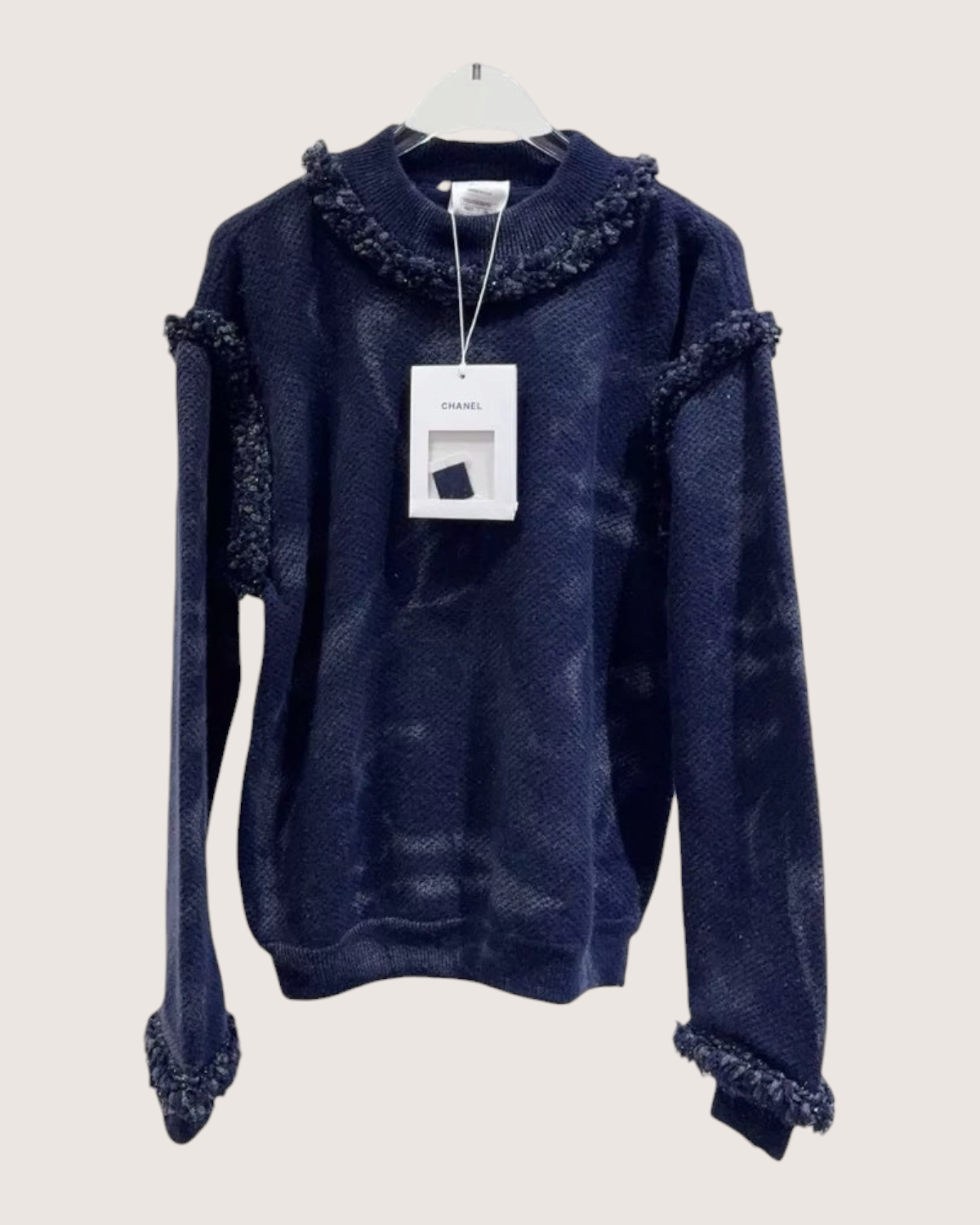 Chanel Wool Fringe-Trim Sweater Navy FR 34