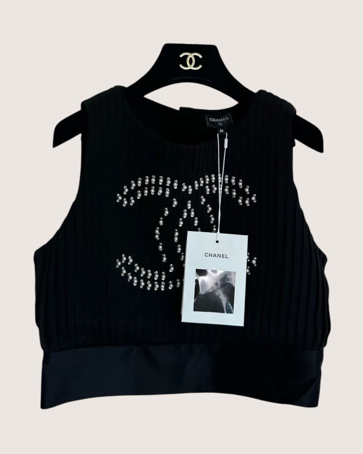 Chanel 22A CC Pearl Cropped Vest Black FR 34