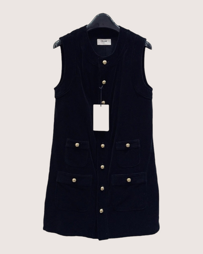 Celine Velvet Four-Pocket Dress Black FR 36