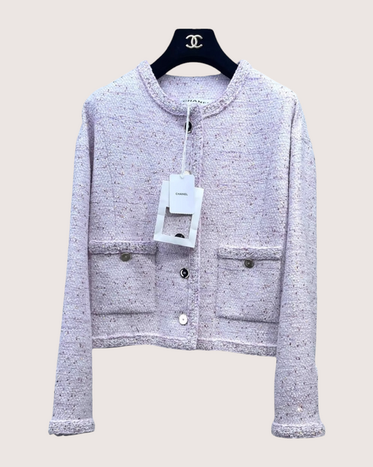 Chanel 26P Sequin Tweed Jacket Pink FR 38