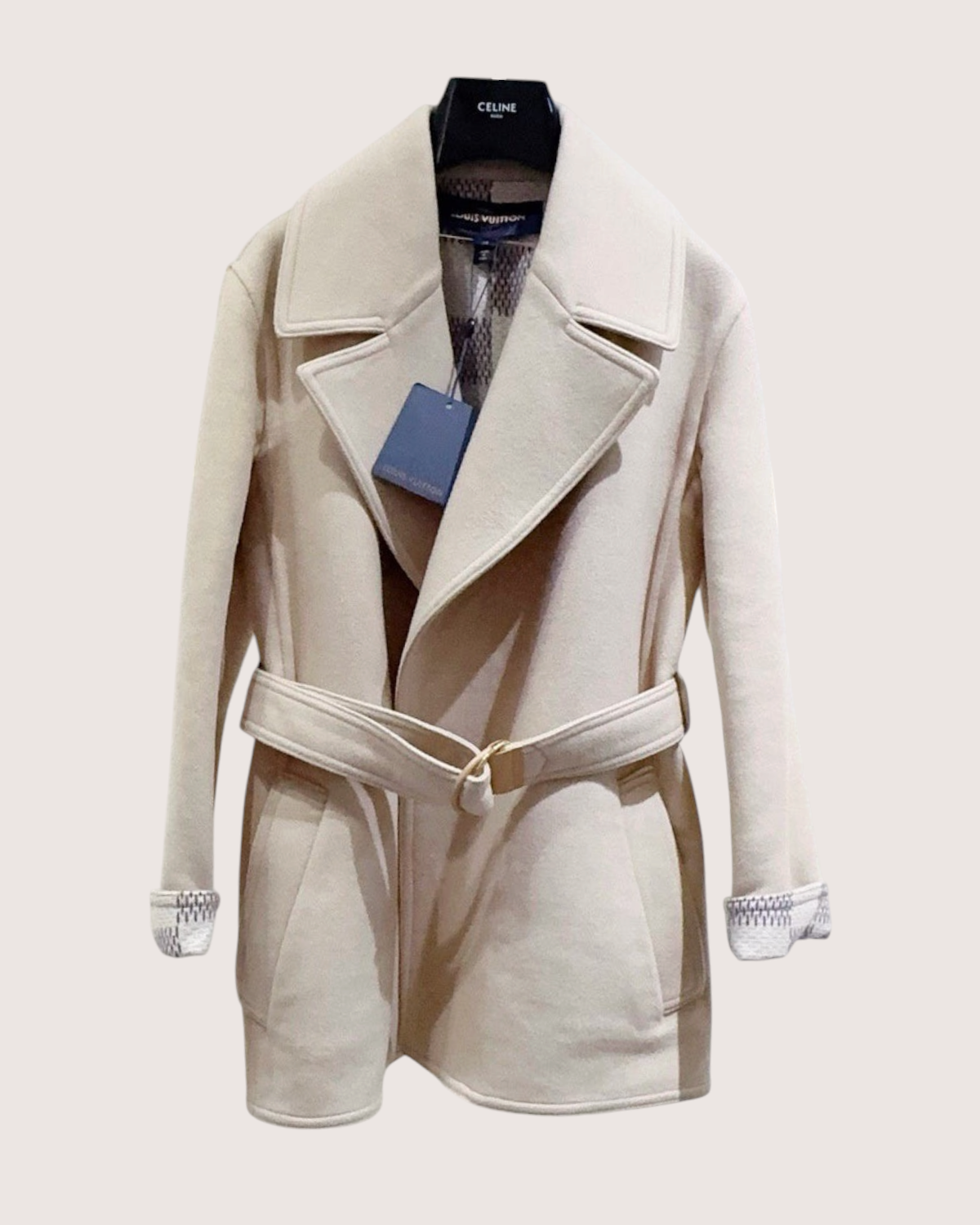 Louis Vuitton Wool Wrap Coat Beige/Ecru, Blue FR 34