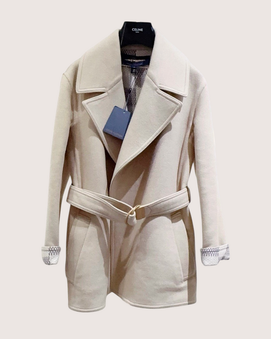 Louis Vuitton Wool Wrap Coat Beige/Ecru, Blue FR 34