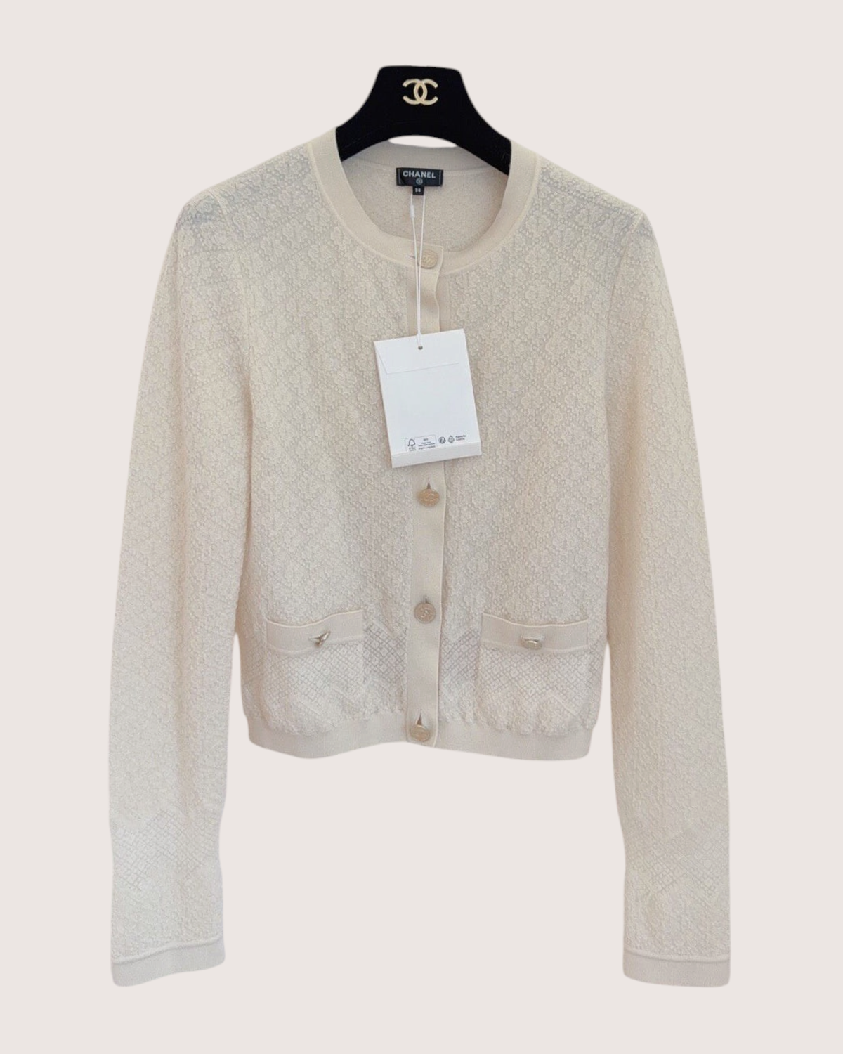 Chanel 21A Openwork Cardigan Beige/Ecru FR 38
