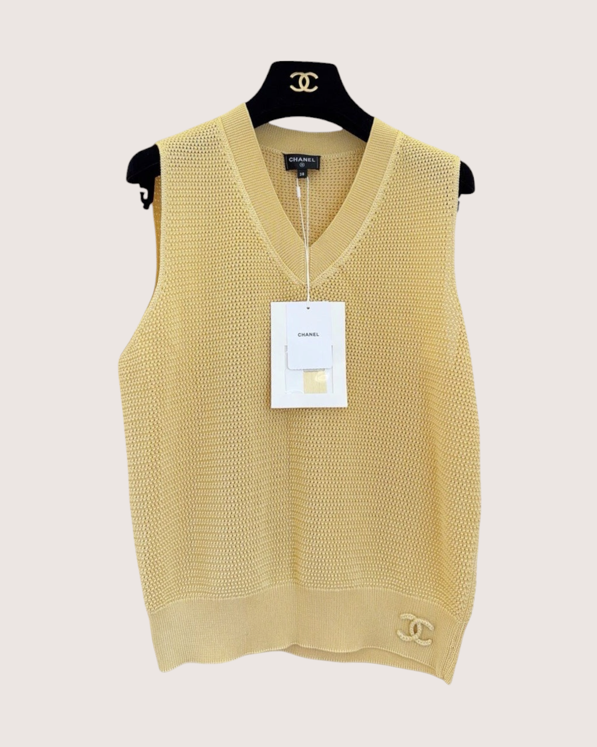 Chanel 26S Cashmere V-Neck Vest Yellow FR 38