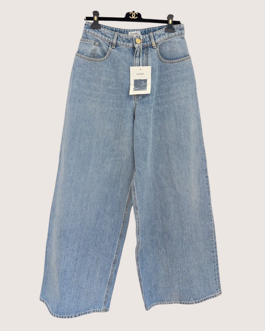 Chanel 26A Wide-Leg Denim Jeans Blue FR 36
