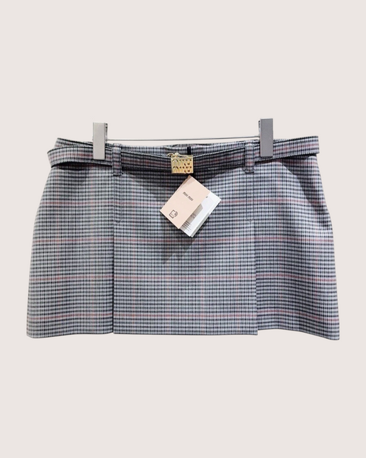Miu Miu Wool Plaid Mini Skirt - Grey, Black, Multicolor