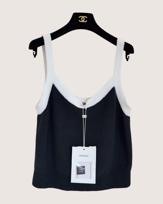 Chanel 23P Strappy Top Black, White FR 40