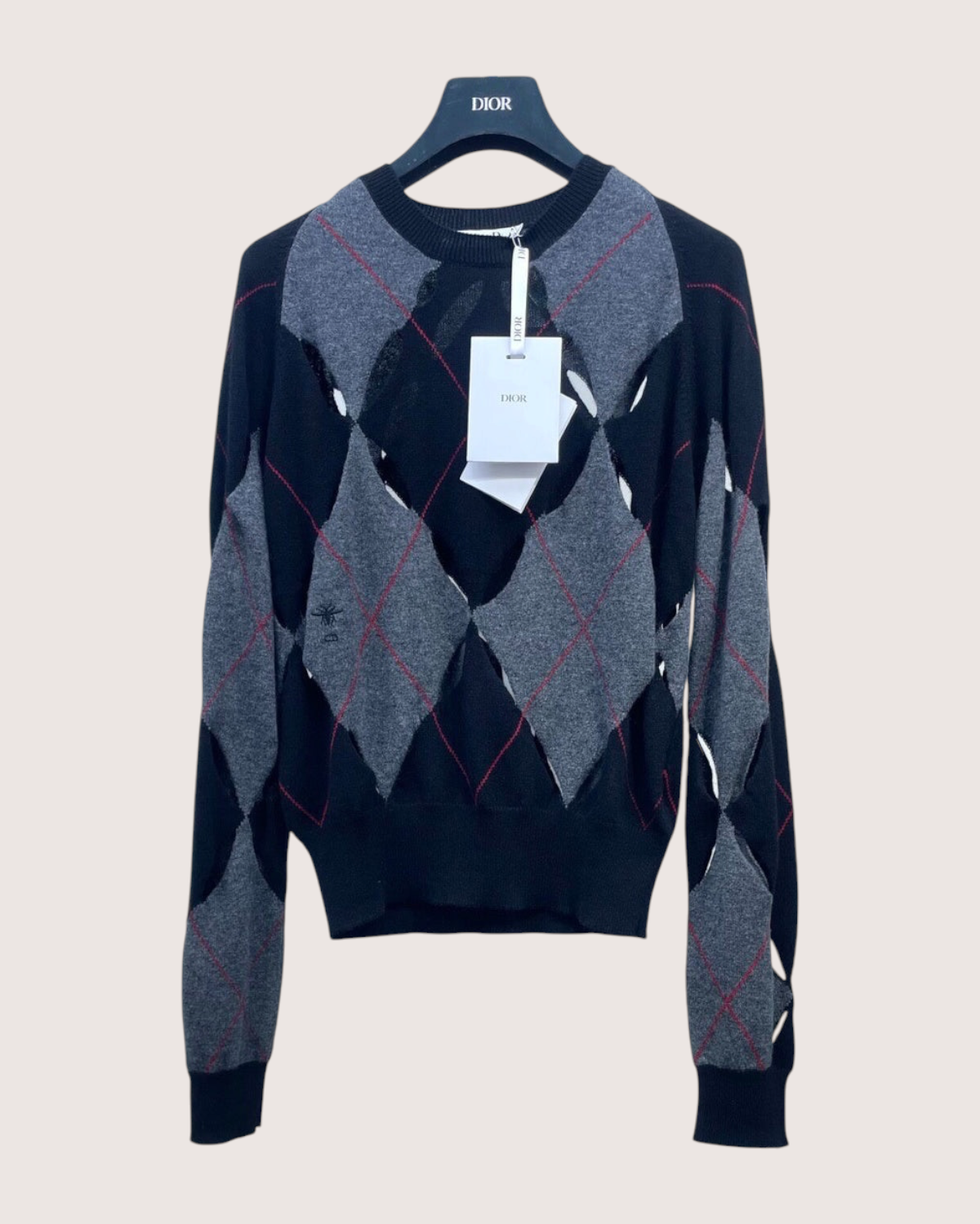 Christian Dior Argyle Cashmere Sweater Black, Grey FR 34