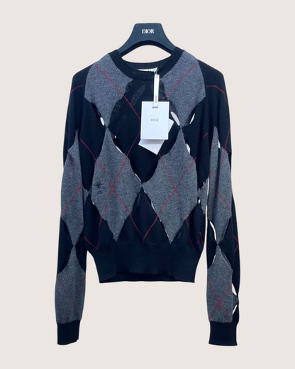 Christian Dior Argyle Cashmere Sweater Black, Grey FR 34