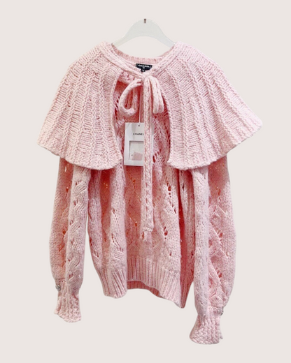 Chanel 21B Wool Cape-Collar Sweater Pink FR 36