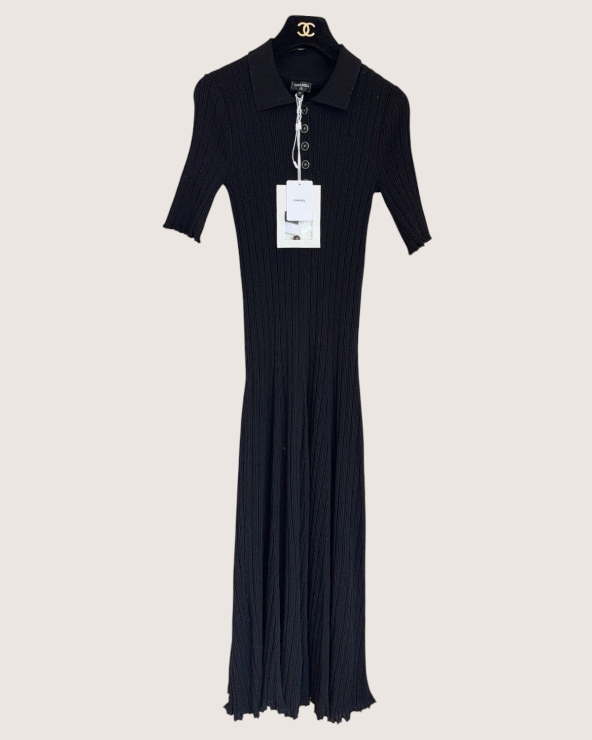 Chanel 26P Ribbed Polo Maxi Dress Black FR 36