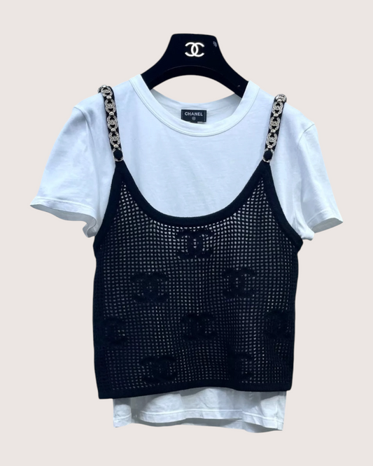 Chanel 22C Cashmere Short-Sleeve Logo Top FR 36