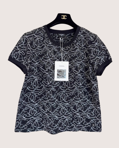 Chanel 25C CC Logos T-Shirt Black, White FR 38