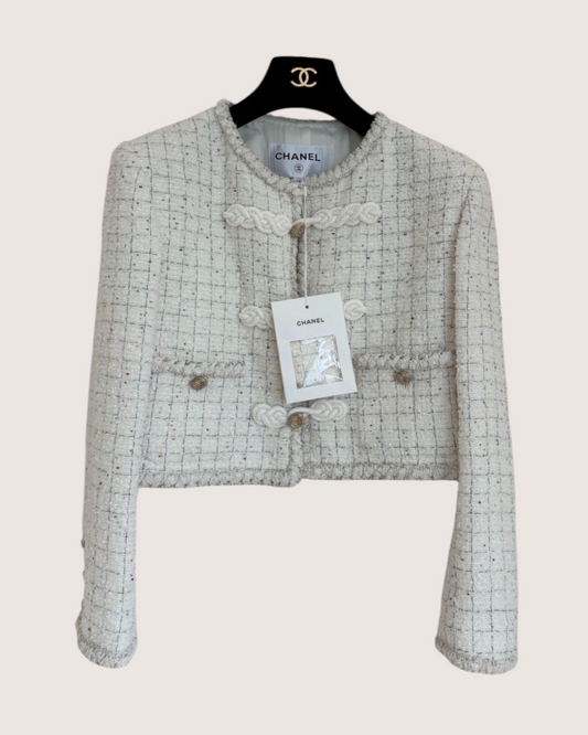 Chanel 25A Tweed Jacket Beige/Ecru, Grey FR 34