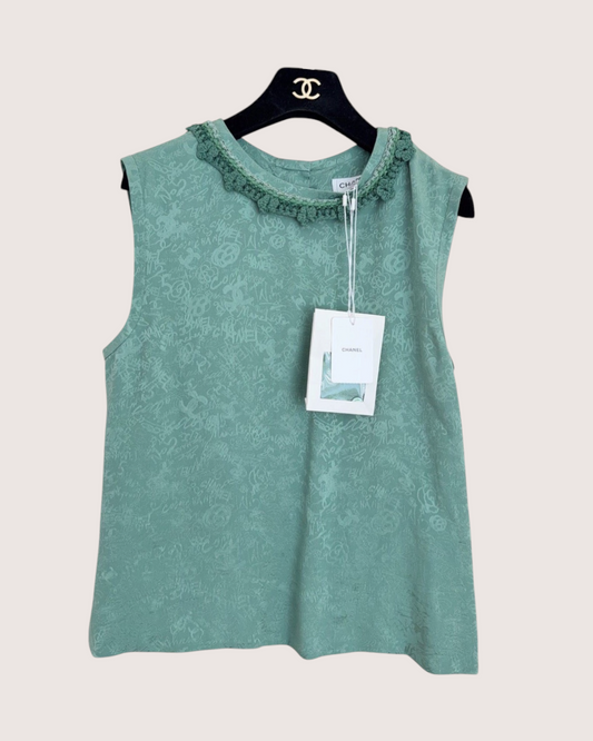 Chanel 24A Jacquard Top Green FR 38