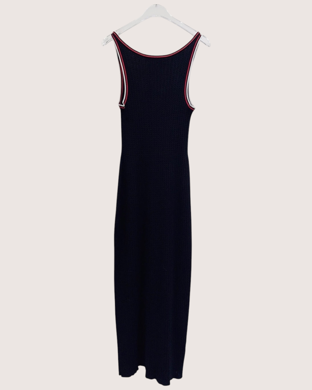 Miu Miu Cable-Knit Slim Dress Navy, Red, White FR 36