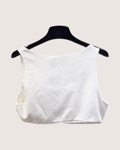 Miu Miu Crystal Logo Cropped Top White, Silver, Black FR 34