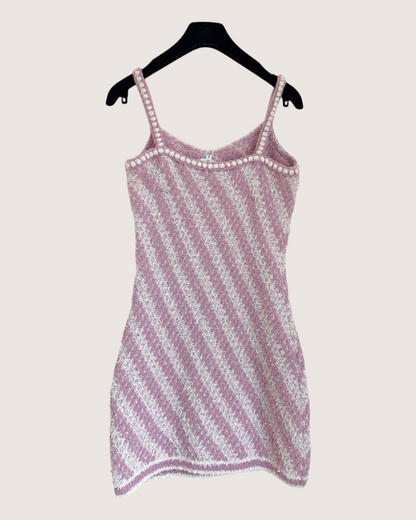 Chanel 23S Diagonal-Stripe Strappy Mini Dress Pink, Beige/Ecru FR 36