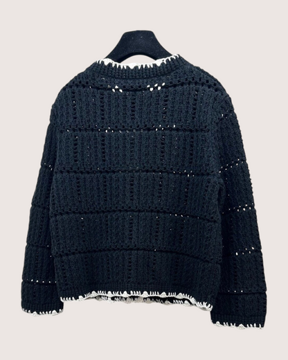 Chanel 26P Openwork Cardigan Black, Beige/Ecru FR 38