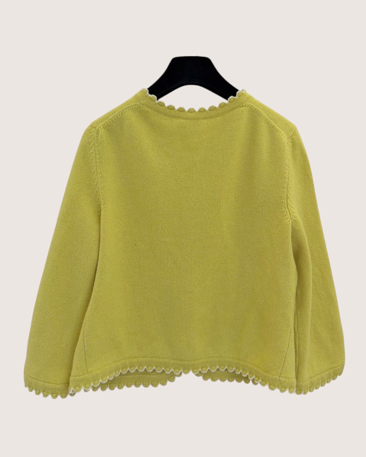 Chanel 25C Cashmere Scalloped Cardigan Yellow, White FR 34
