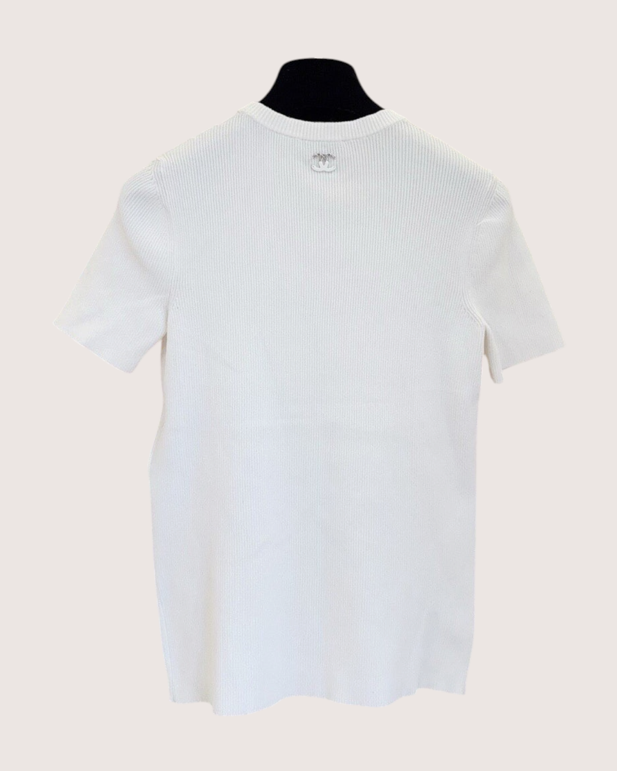 Chanel 25B Short-Sleeve Floral Openwork Top White FR 34