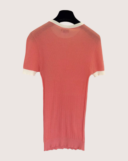 Chanel 22P CC Knit Short-Sleeve Top Orange FR 34