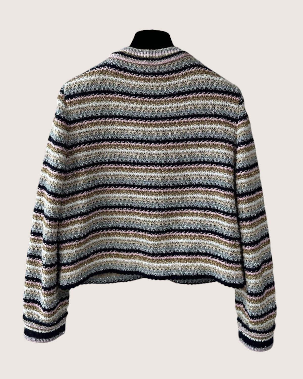 Chanel 24P Metallic Striped Cardigan Beige/Ecru, Navy, Pink, Multicolor FR 38