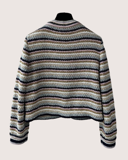 Chanel 24P Metallic Striped Cardigan Beige/Ecru, Navy, Pink, Multicolor FR 38