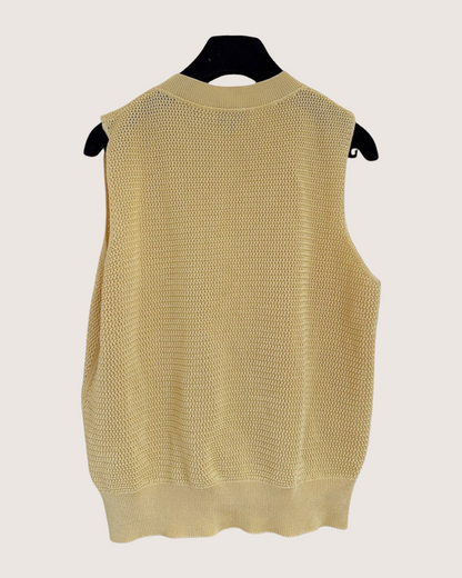 Chanel 26S Openwork V-Neck Vest Yellow FR 38