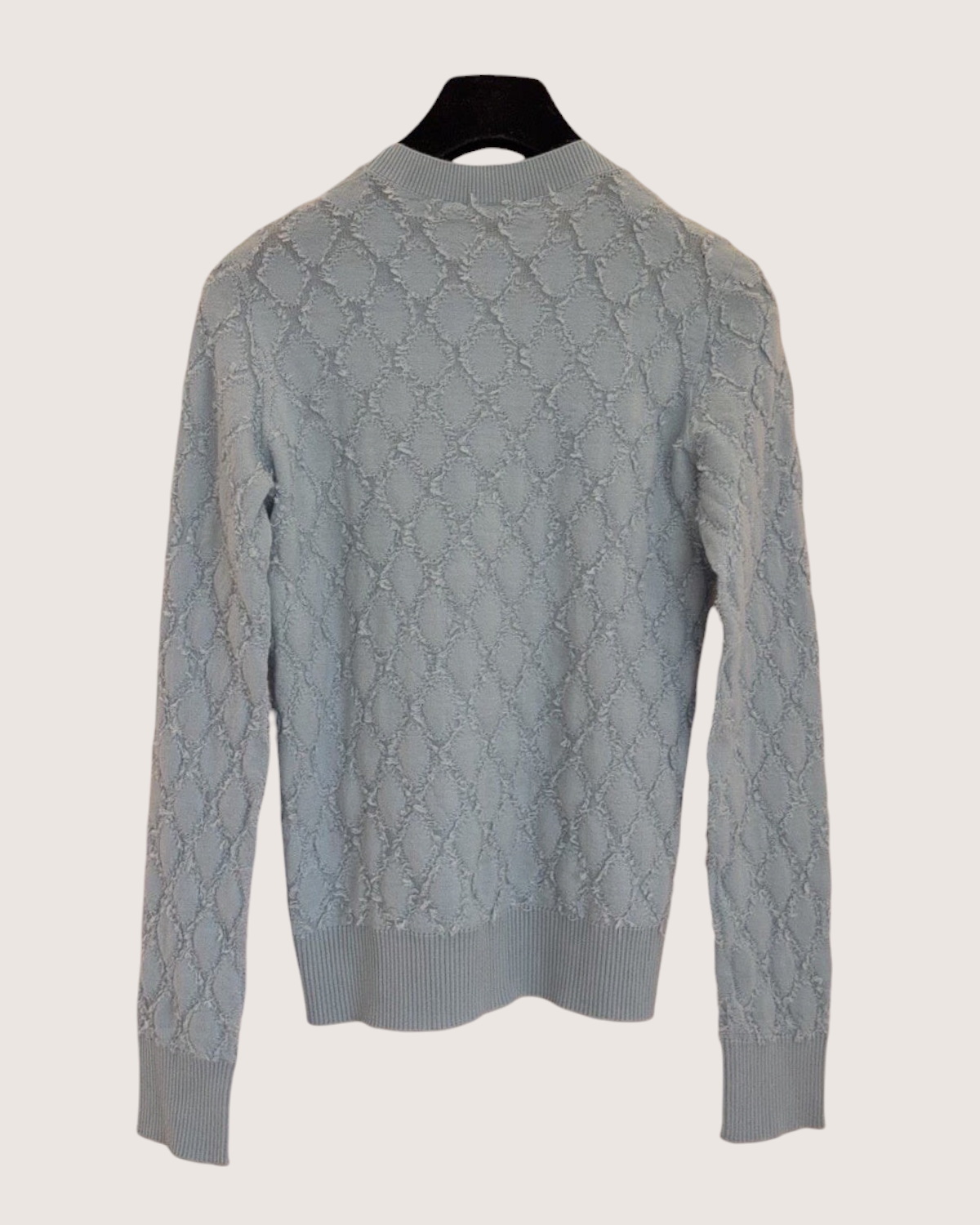 Chanel 24K Cashmere Fringe Diamond CC Sweater Blue FR 34