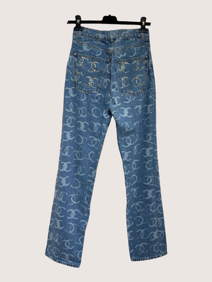 Chanel 23B CC Monogram Straight Denim Jeans