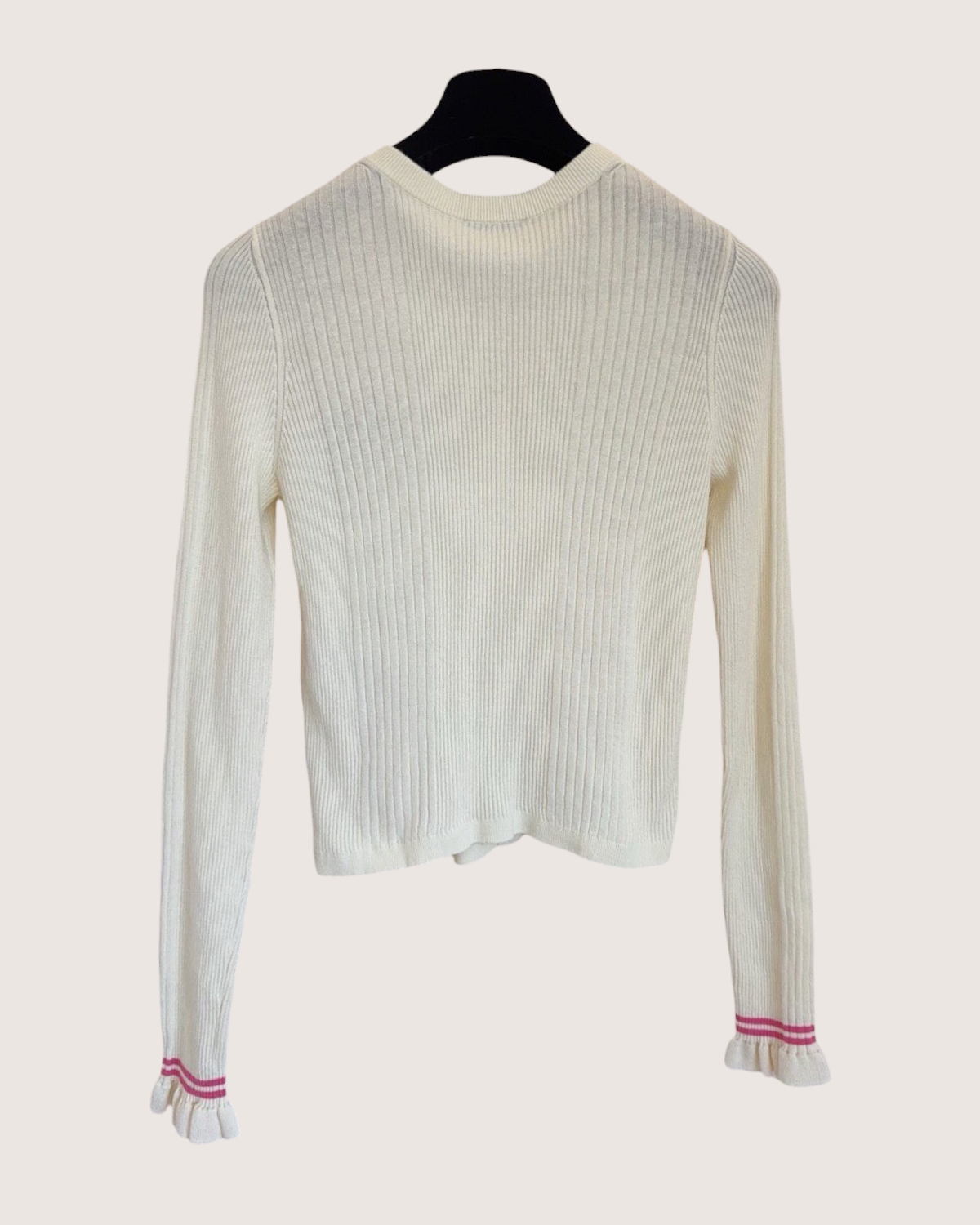 Chanel 25C Fish Logo Cardigan Beige/Ecru, Pink FR 34