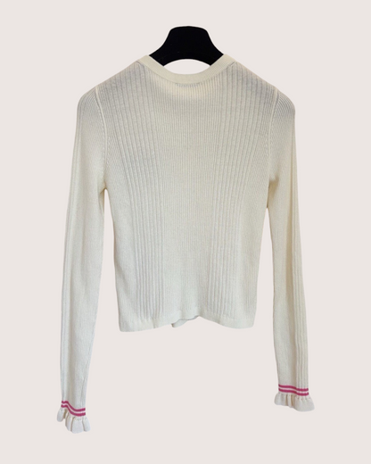 Chanel 25C Fish Logo Cardigan Beige/Ecru, Pink FR 34