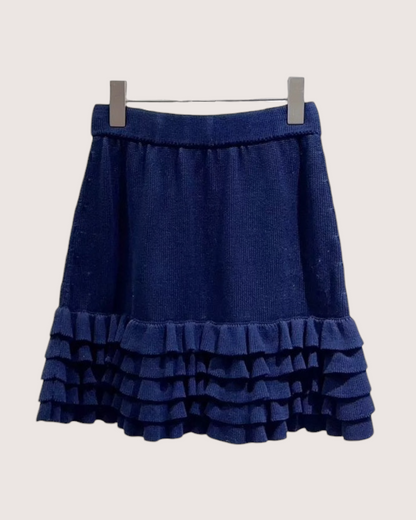 Chanel 21C Ruffle-Tiered Mini Skirt Navy FR 36