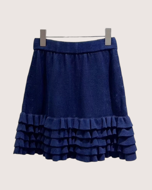 Chanel 21C Ruffle-Tiered Mini Skirt Navy FR 36