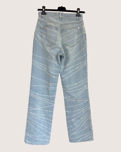 Chanel 25P Pearl Denim Straight Jeans Blue, White FR 40