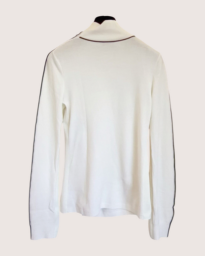 Chanel 25N Coco Neige Wool Contrast-Trim Turtleneck Sweater Beige/Ecru, Black FR 38