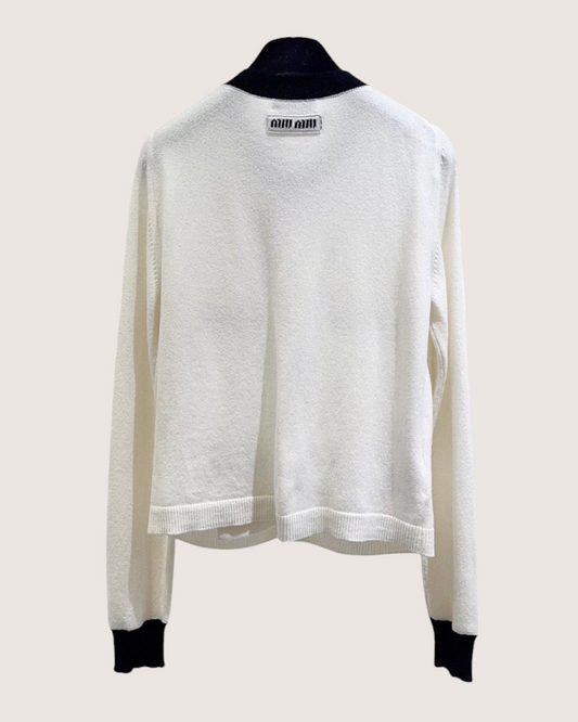 Miu Miu Cashmere Colorblock Cardigan White, Black IT 42