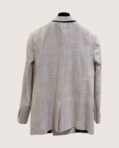 Celine Wool Prince of Wales Plaid Jacket Beige/Ecru, Brown FR 38