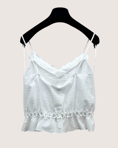 Chanel 26C Floral-Trim Peplum Camisole Top White FR 34