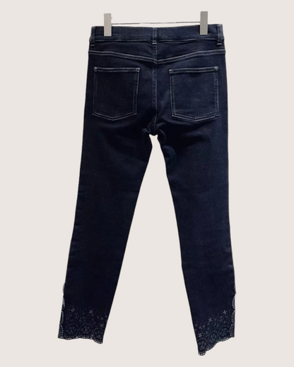 Chanel Skinny Lace-Trim Denim Jeans Black FR 36