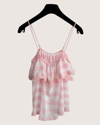 Chanel 24S Striped Tiered Camisole Pink, White FR 36