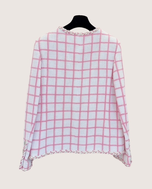 Chanel 23C Checked Tweed Jacket White, Pink FR 34