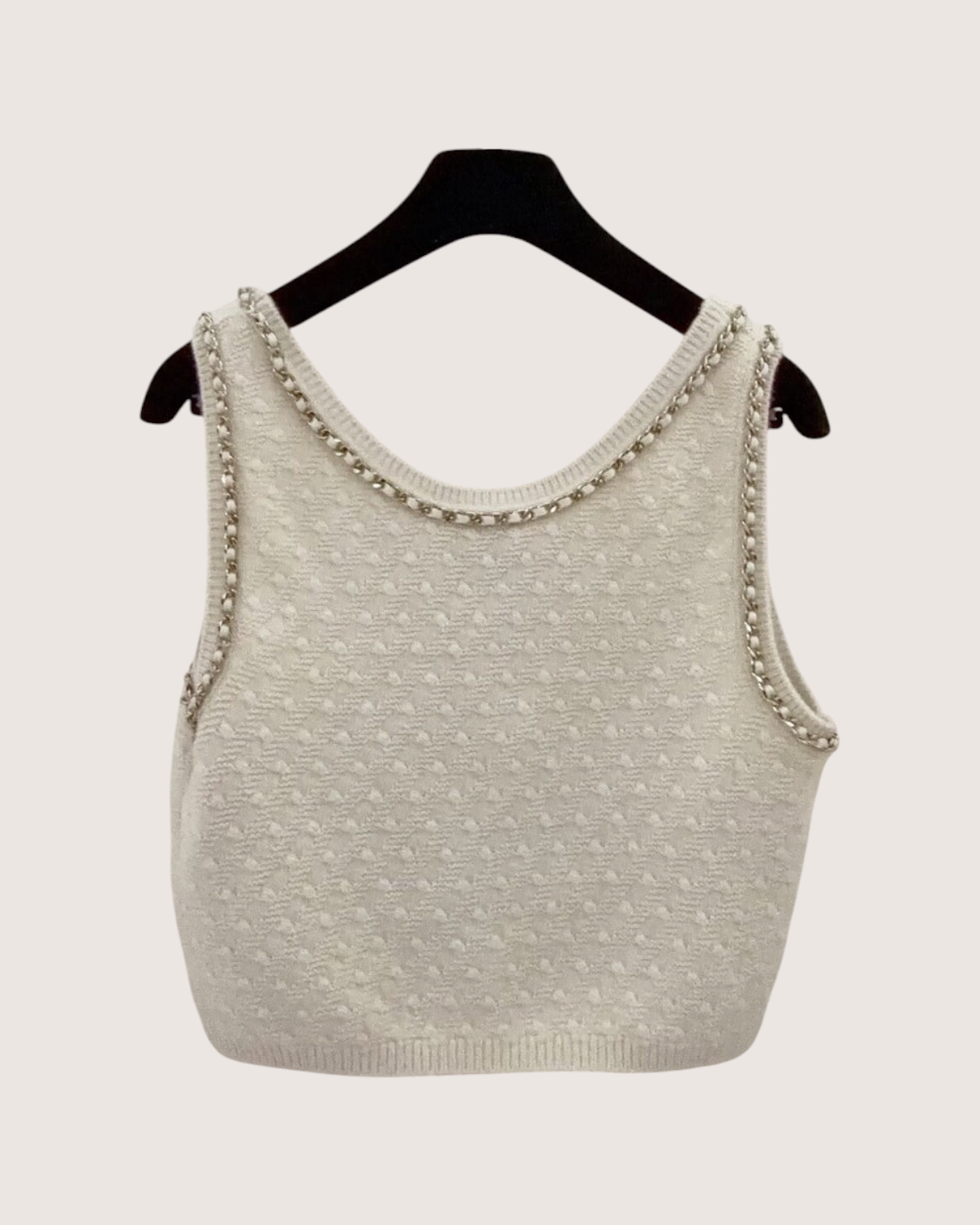 Chanel 23B Cashmere Chain-Trim Top Beige/Ecru, Gold FR 38