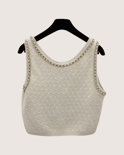 Chanel 23B Cashmere Chain-Trim Top Beige/Ecru, Gold FR 38