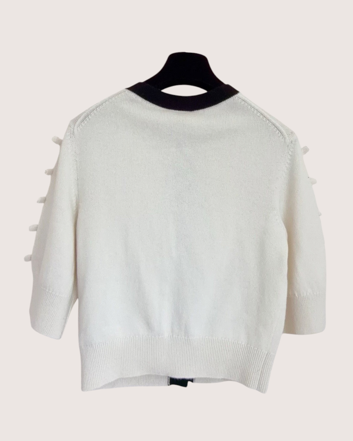 Chanel 25K Cashmere Bow-Trim Openwork Cardigan Beige/Ecru, Black FR 36