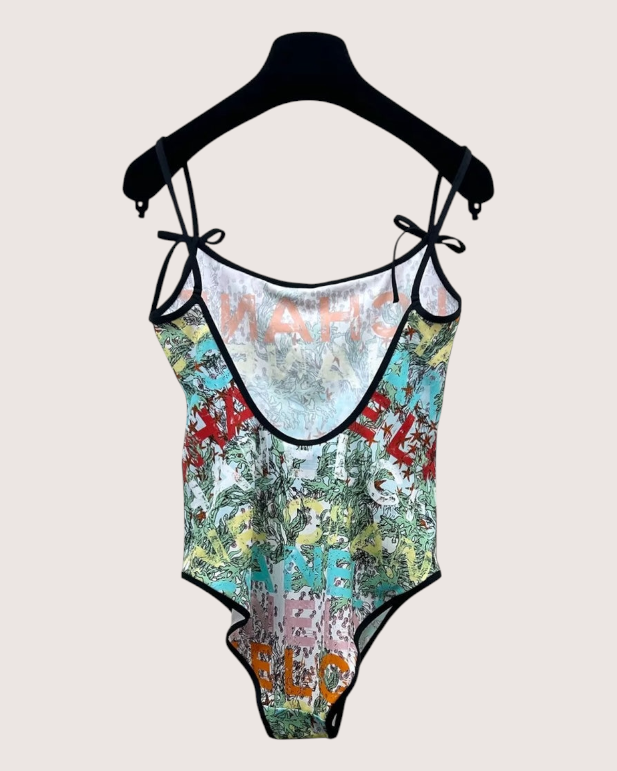 Chanel 26M Coco Beach Logo One-Piece Swimsuit Beige/Ecru, Green, Multicolor FR 34